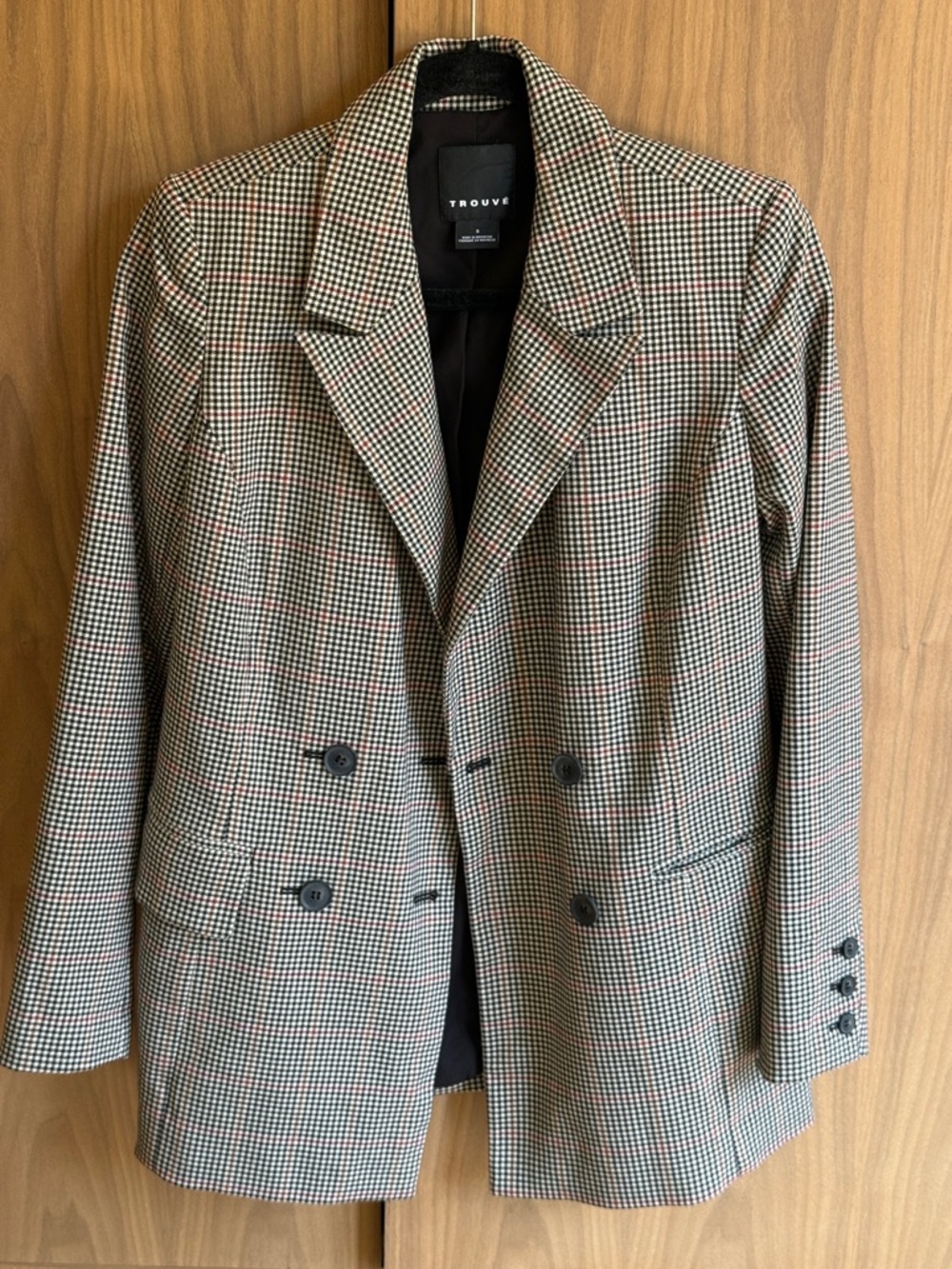 Trouve Black and White Houndstooth Double-Breasted Blazer